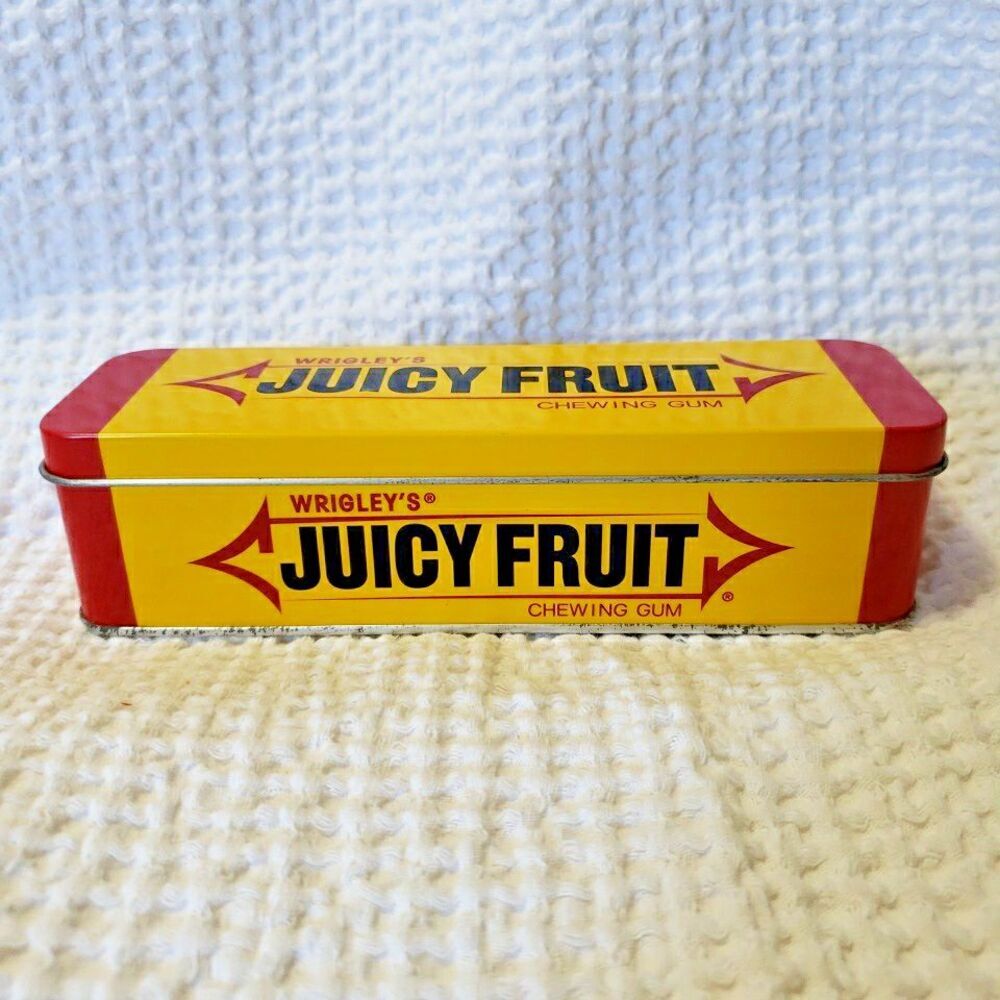 Vintage Wrigley's Juicy Fruit Chewing Gum Metal Tin Collectible Yellow Storage